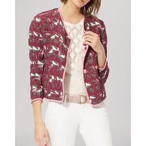 Maje Jacket Purple Geometric Print Jacquard Long Sleeve Crop Lightweight Size 36